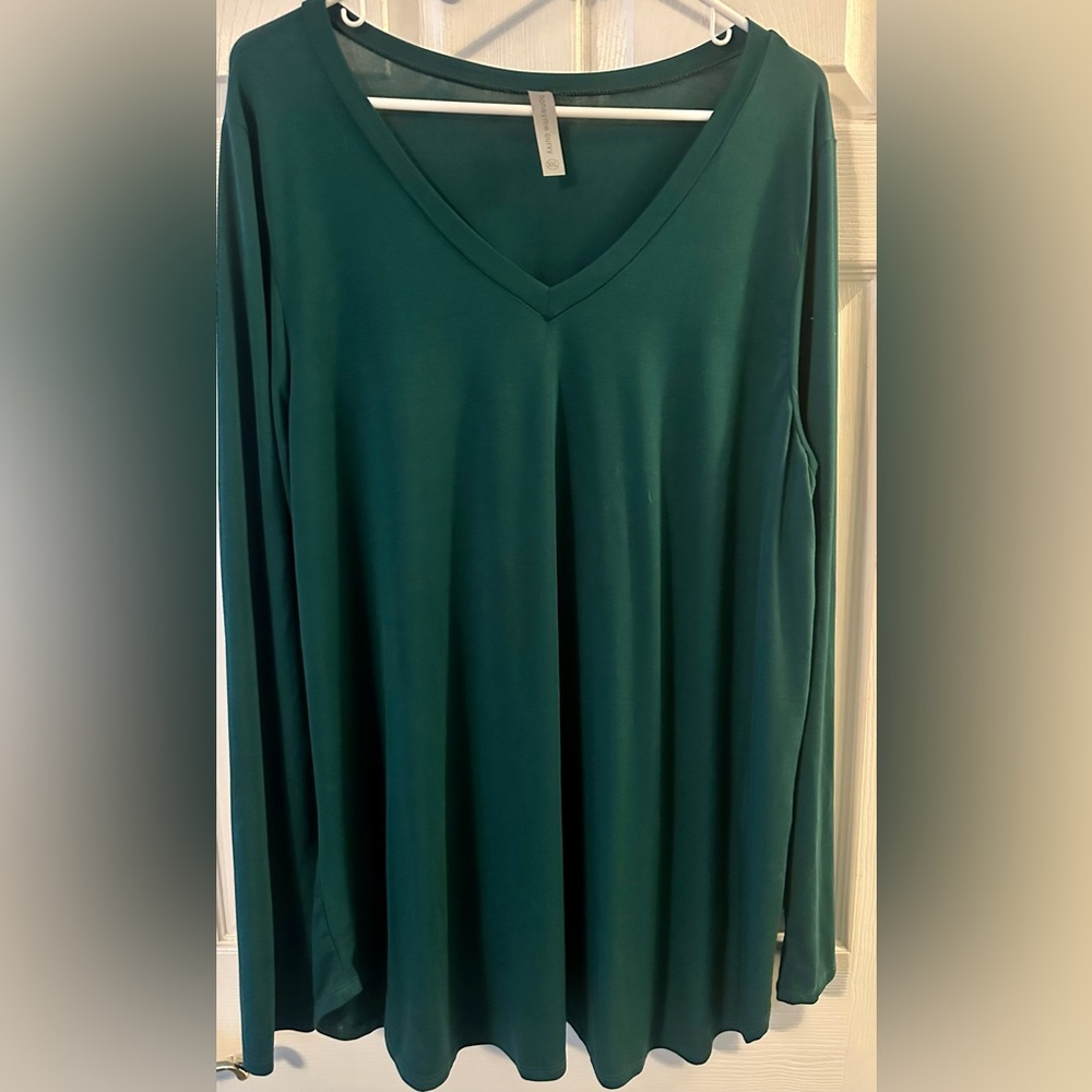 New HONEYME Hunter Green V- Neck Long Sleeve Top/Shirt~XXL